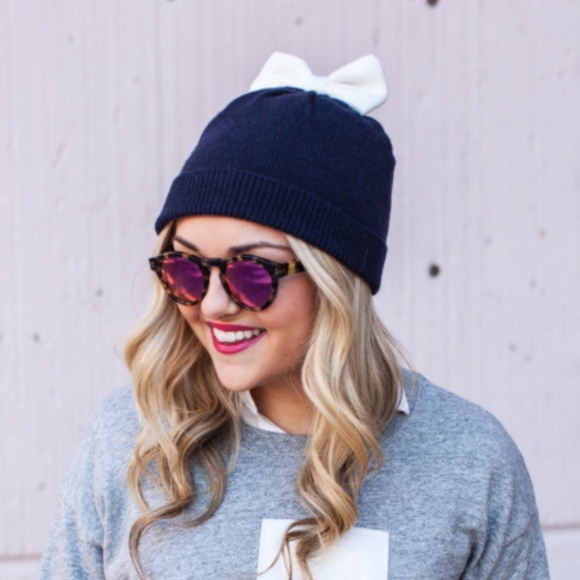 NWT NEW Kate Spade Winter Knit Hat Colorblock Bow Beanie Black White One Size - Picture 1 of 6